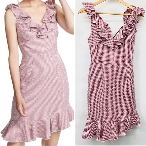 Wayf Dresses & Skirts - WAYF Red Dorian Mini Ruffle Gingham Medium Short Casual Dress